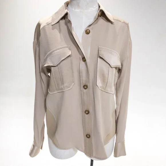 Veronica Beard M Luxe Crepe Button Down Blouse Long Sleeve Shirt Sand size 6 - Picture 16 of 16